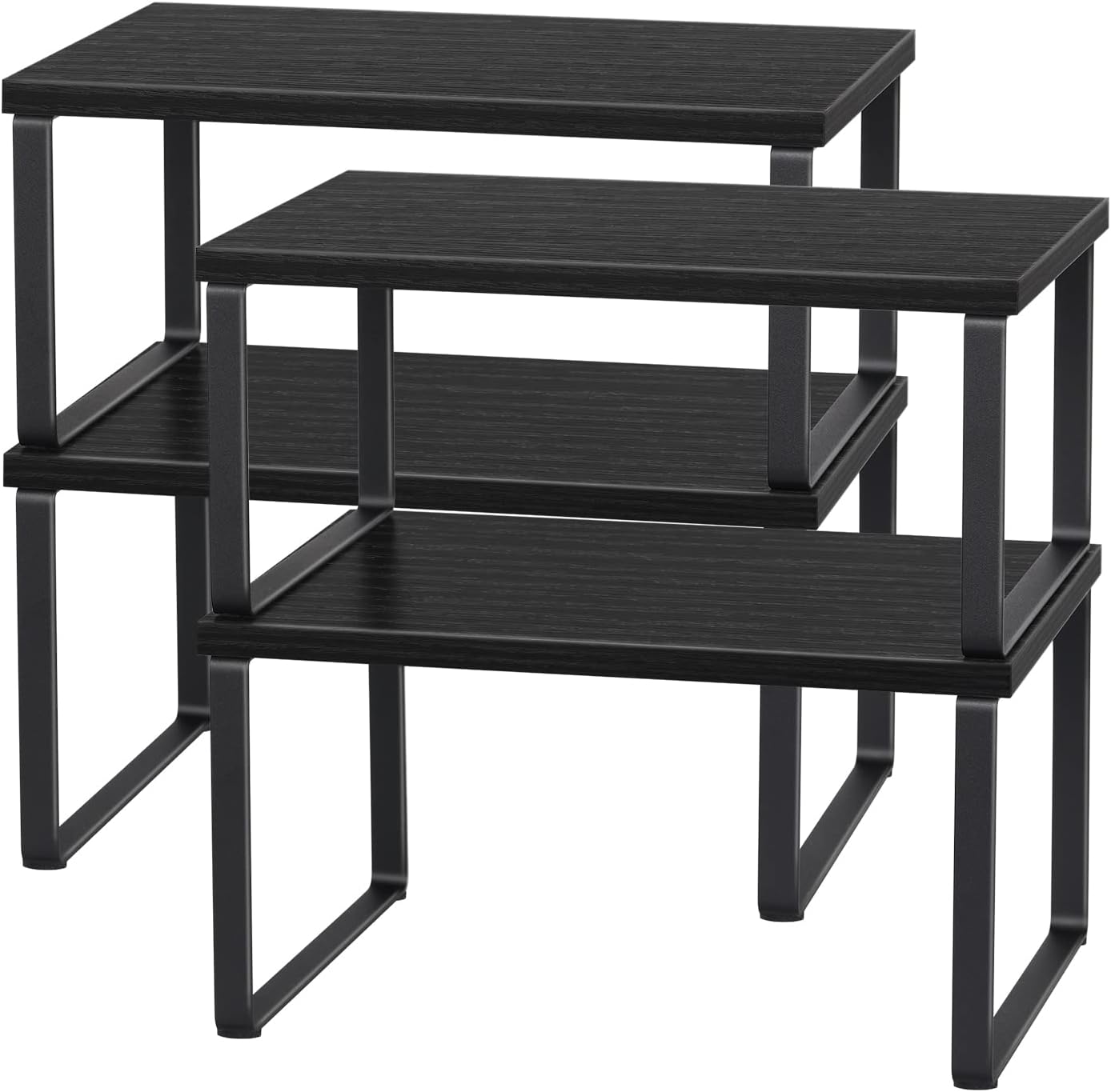 CADUKE Set mit 4 Küchenthekenregalen, stapelbares Regal-Organizer, stapelbares Holz-Arbeitsplattenregal, Arbeitsplatten-Aufbewahrungsregal für Speisekammer, industriell schwarz