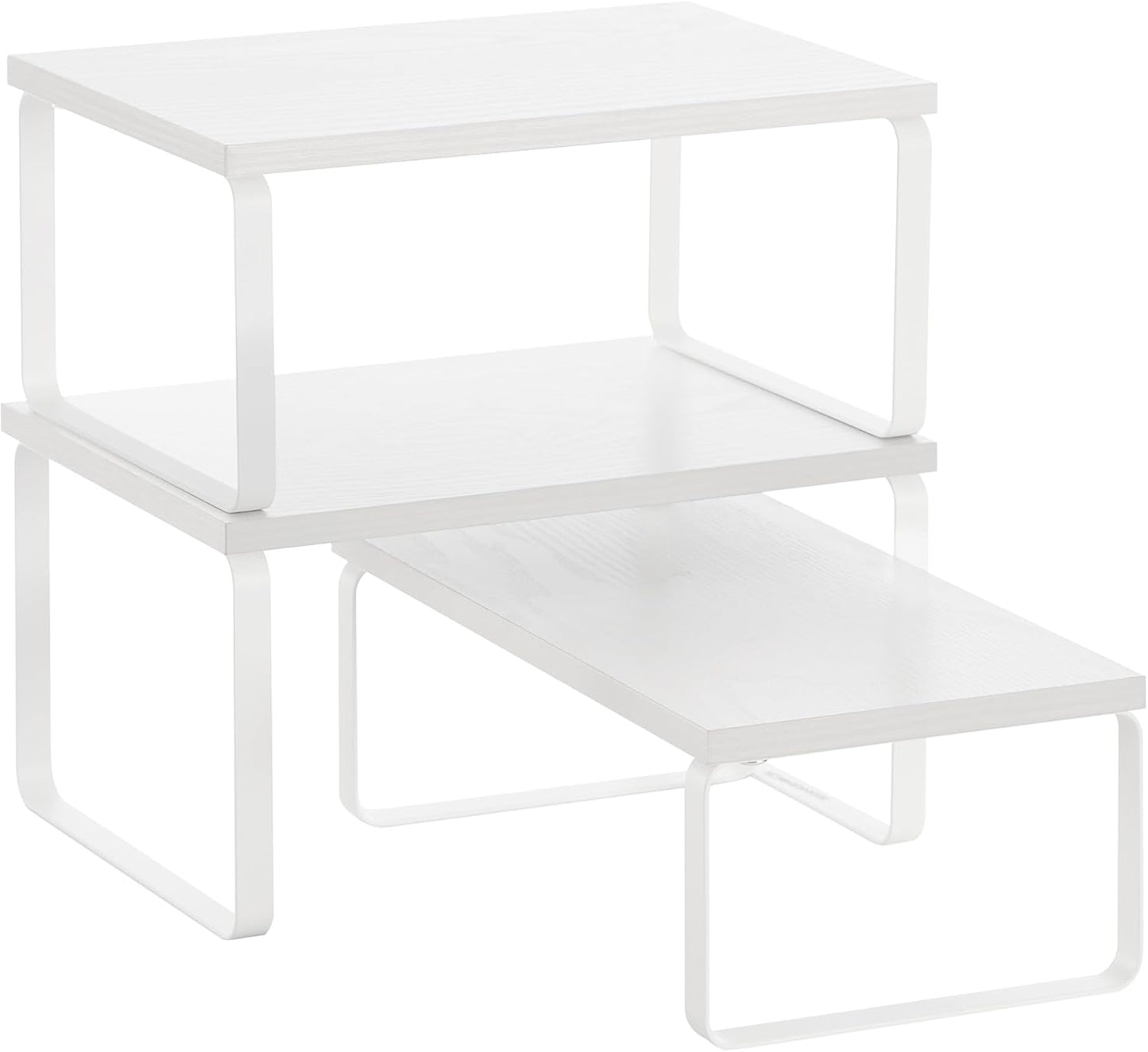SONGMICS Gewürzregal, 3er Set Küchen-Organizer, Küchenregal, stapelbar, erweiterbar, Metall und Holzwerkstoff, schneeweiß-mattweiß KCS220W01