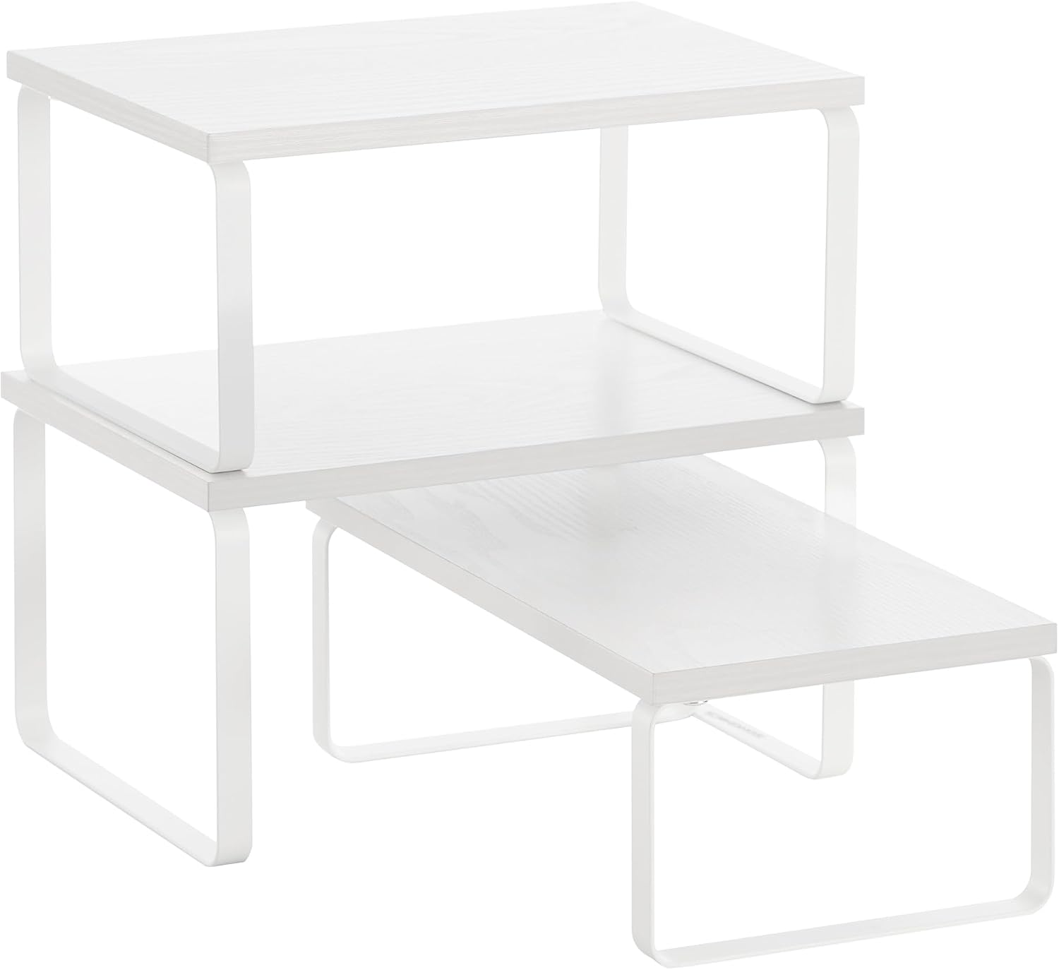 SONGMICS Gewürzregal, 3er Set Küchen-Organizer, Küchenregal, stapelbar, erweiterbar, Metall und Holzwerkstoff, schneeweiß-mattweiß KCS220W01