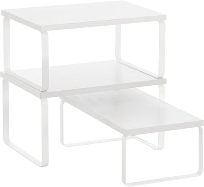 SONGMICS Gewürzregal, 3er Set Küchen-Organizer, Küchenregal, stapelbar, erweiterbar, Metall und Holzwerkstoff, schneeweiß-mattweiß KCS220W01