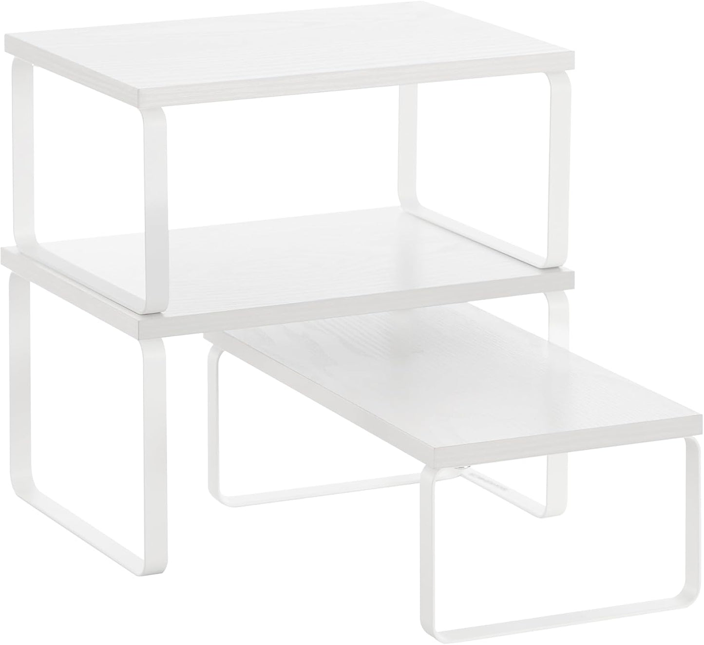 SONGMICS Gewürzregal, 3er Set Küchen-Organizer, Küchenregal, stapelbar, erweiterbar, Metall und Holzwerkstoff, schneeweiß-mattweiß KCS220W01