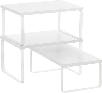 SONGMICS Gewürzregal, 3er Set Küchen-Organizer, Küchenregal, stapelbar, erweiterbar, Metall und Holzwerkstoff, schneeweiß-mattweiß KCS220W01