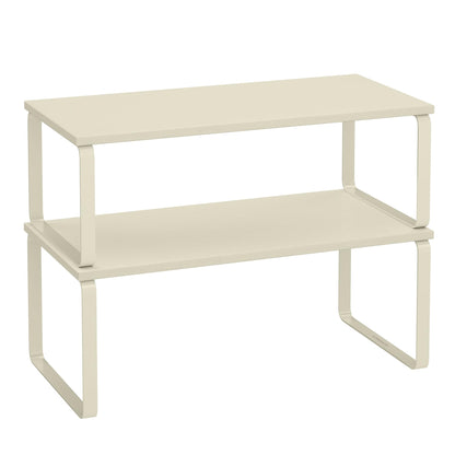 SONGMICS Gewürzregal, 2er Set Küchen-Organizer, Küchenregal, Schrank-Organizer Küche, erweiterbar, kleines Regal, stapelbar, Metall und Holzwerkstoff, cremeweiß KCS002W02