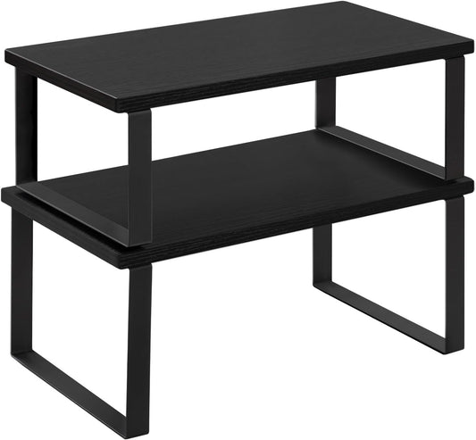 WOLTU Gewürzregal 2er Set, Stapelbares Küchenregal Arbeitsplatte, Kleines Küchen-Organizer für den Küchenschrank, aus MDF und Metall, Schwarz