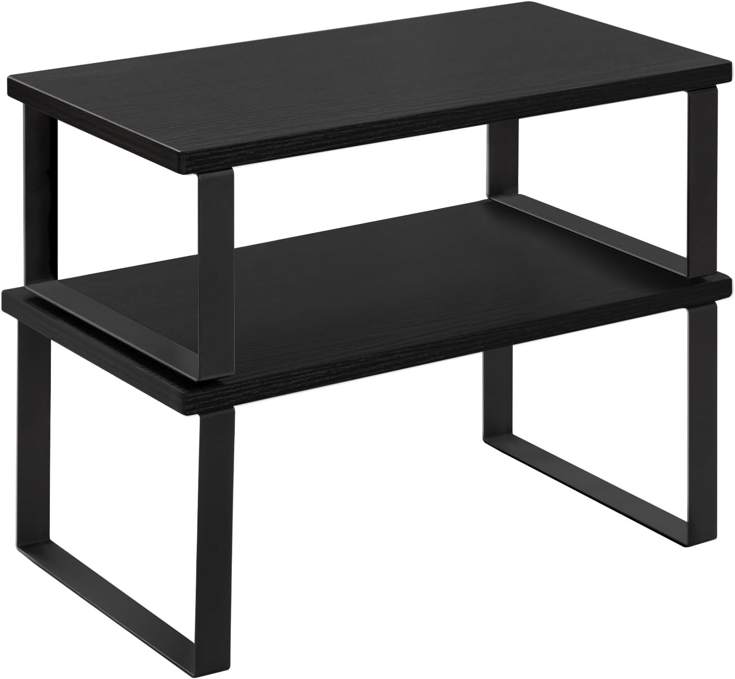 WOLTU Gewürzregal 2er Set, Stapelbares Küchenregal Arbeitsplatte, Kleines Küchen-Organizer für den Küchenschrank, aus MDF und Metall, Schwarz