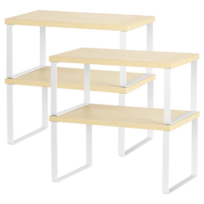 CADUKE Set mit 4 Küchenthekenregalen, stapelbares Regal-Organizer, stapelbares Holz-Arbeitsplattenregal, Arbeitsplatten-Aufbewahrungsregal für Speisekammer, industriell schwarz