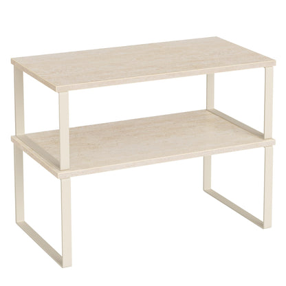 SONGMICS Gewürzregal, 2er Set Küchen-Organizer, Küchenregal, Schrank-Organizer Küche, erweiterbar, kleines Regal, stapelbar, Metall und Holzwerkstoff, wolkenweiß-naturbeige KCS02NW