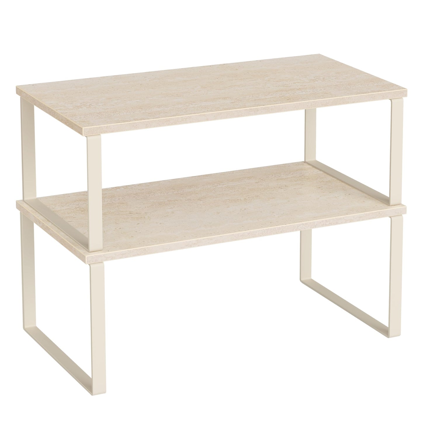 SONGMICS Gewürzregal, 2er Set Küchen-Organizer, Küchenregal, Schrank-Organizer Küche, erweiterbar, kleines Regal, stapelbar, Metall und Holzwerkstoff, wolkenweiß-schneeweiß KCS02W01