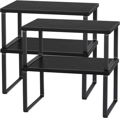 CADUKE Set mit 4 Küchenthekenregalen, stapelbares Regal-Organizer, stapelbares Holz-Arbeitsplattenregal, Arbeitsplatten-Aufbewahrungsregal für Speisekammer, industriell schwarz
