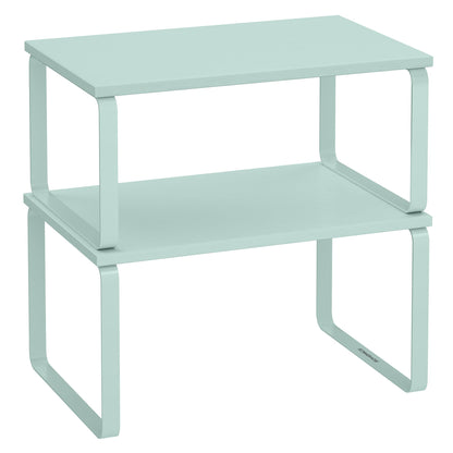 SONGMICS Gewürzregal, 2er Set Küchen-Organizer, Küchenregal, Schrank-Organizer Küche, erweiterbar, kleines Regal, stapelbar, Metall und Holzwerkstoff, cremeweiß KCS002W02