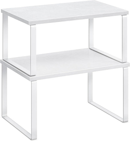 SONGMICS Gewürzregal, 2er Set Küchen-Organizer, Küchenregal, Schrank-Organizer Küche, erweiterbar, kleines Regal, stapelbar, Metall und Holzwerkstoff, wolkenweiß-schneeweiß KCS02W01