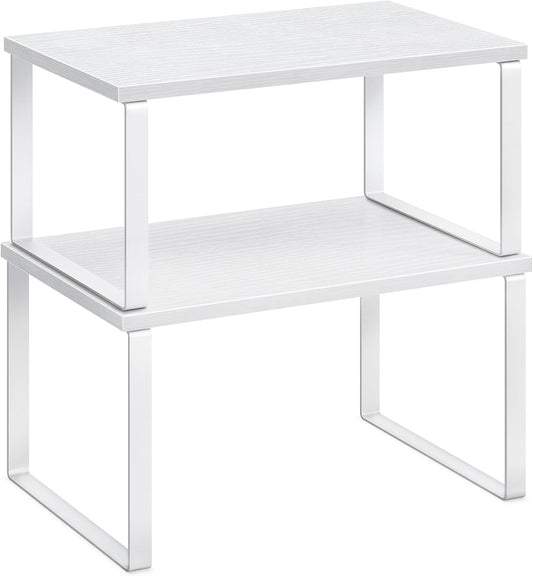 SONGMICS Gewürzregal, 2er Set Küchen-Organizer, Küchenregal, Schrank-Organizer Küche, erweiterbar, kleines Regal, stapelbar, Metall und Holzwerkstoff, wolkenweiß-schneeweiß KCS02W01