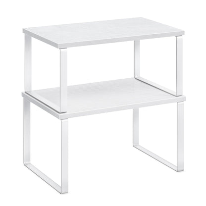 SONGMICS Gewürzregal, 2er Set Küchen-Organizer, Küchenregal, Schrank-Organizer Küche, erweiterbar, kleines Regal, stapelbar, Metall und Holzwerkstoff, wolkenweiß-naturbeige KCS02NW