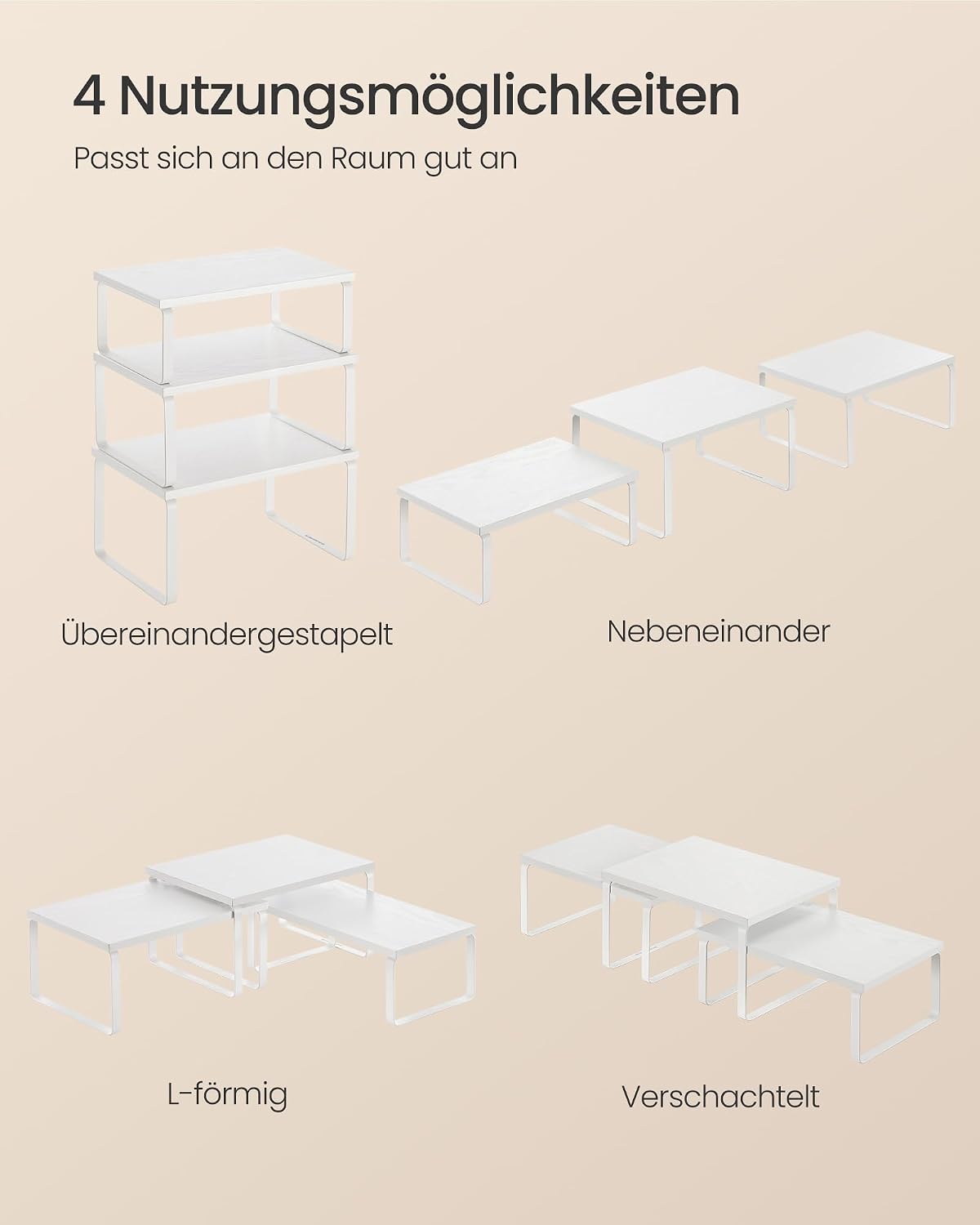 SONGMICS Gewürzregal, 3er Set Küchen-Organizer, Küchenregal, stapelbar, erweiterbar, Metall und Holzwerkstoff, schneeweiß-mattweiß KCS220W01