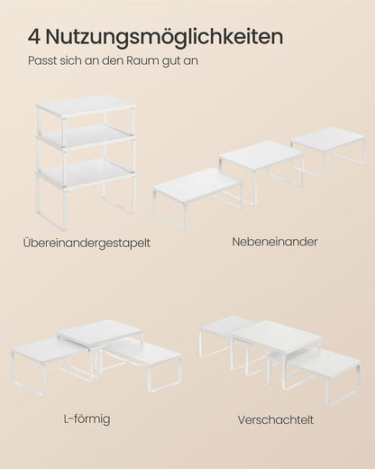 SONGMICS Gewürzregal, 3er Set Küchen-Organizer, Küchenregal, stapelbar, erweiterbar, Metall und Holzwerkstoff, schneeweiß-mattweiß KCS220W01