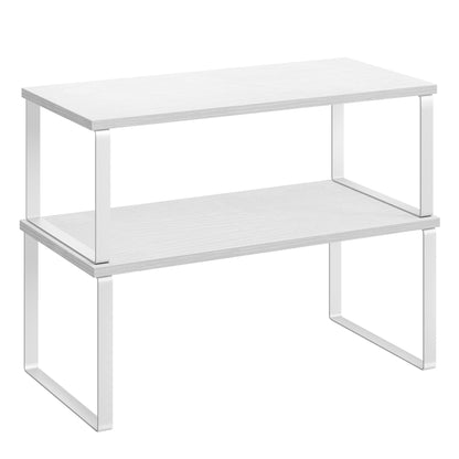 SONGMICS Gewürzregal, 2er Set Küchen-Organizer, Küchenregal, Schrank-Organizer Küche, erweiterbar, kleines Regal, stapelbar, Metall und Holzwerkstoff, wolkenweiß-schneeweiß KCS02W01