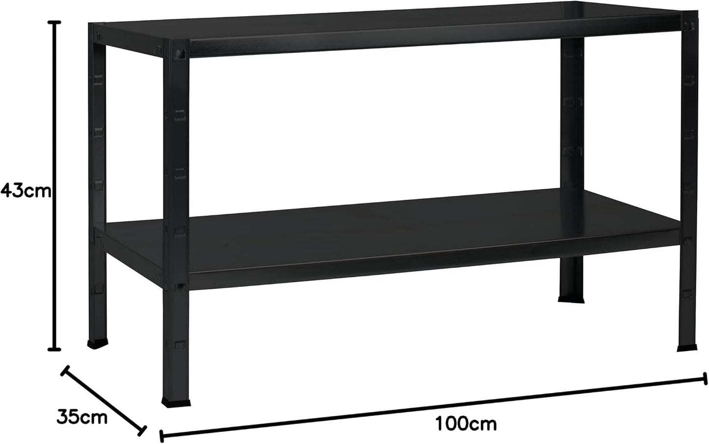 Schulte Regalwelt Steckregal mit 2 PowerMAX Fachböden, 65 kg Tragkraft, 43x100x35 cm (HxBxT), schwarz-Struktur, Lagerregal, Werkstattregal, Kellerregal, Garagenregal, Metallregal