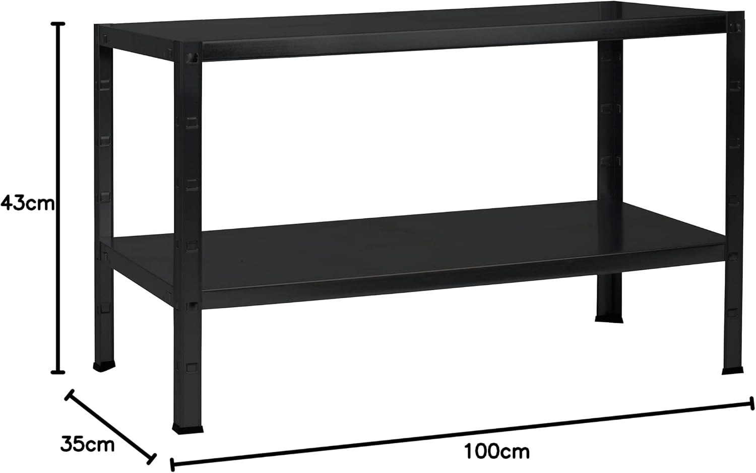 Schulte Regalwelt Steckregal mit 2 PowerMAX Fachböden, 65 kg Tragkraft, 43x100x35 cm (HxBxT), schwarz-Struktur, Lagerregal, Werkstattregal, Kellerregal, Garagenregal, Metallregal