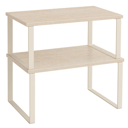 SONGMICS Gewürzregal, 2er Set Küchen-Organizer, Küchenregal, Schrank-Organizer Küche, erweiterbar, kleines Regal, stapelbar, Metall und Holzwerkstoff, wolkenweiß-schneeweiß KCS02W01