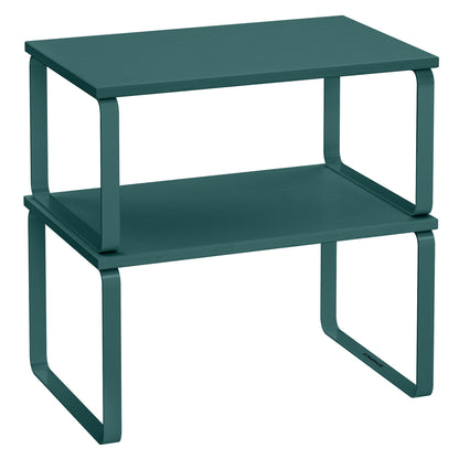 SONGMICS Gewürzregal, 2er Set Küchen-Organizer, Küchenregal, Schrank-Organizer Küche, erweiterbar, kleines Regal, stapelbar, Metall und Holzwerkstoff, cremeweiß KCS002W02