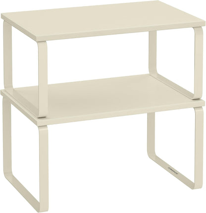 SONGMICS Gewürzregal, 2er Set Küchen-Organizer, Küchenregal, Schrank-Organizer Küche, erweiterbar, kleines Regal, stapelbar, Metall und Holzwerkstoff, cremeweiß KCS002W02