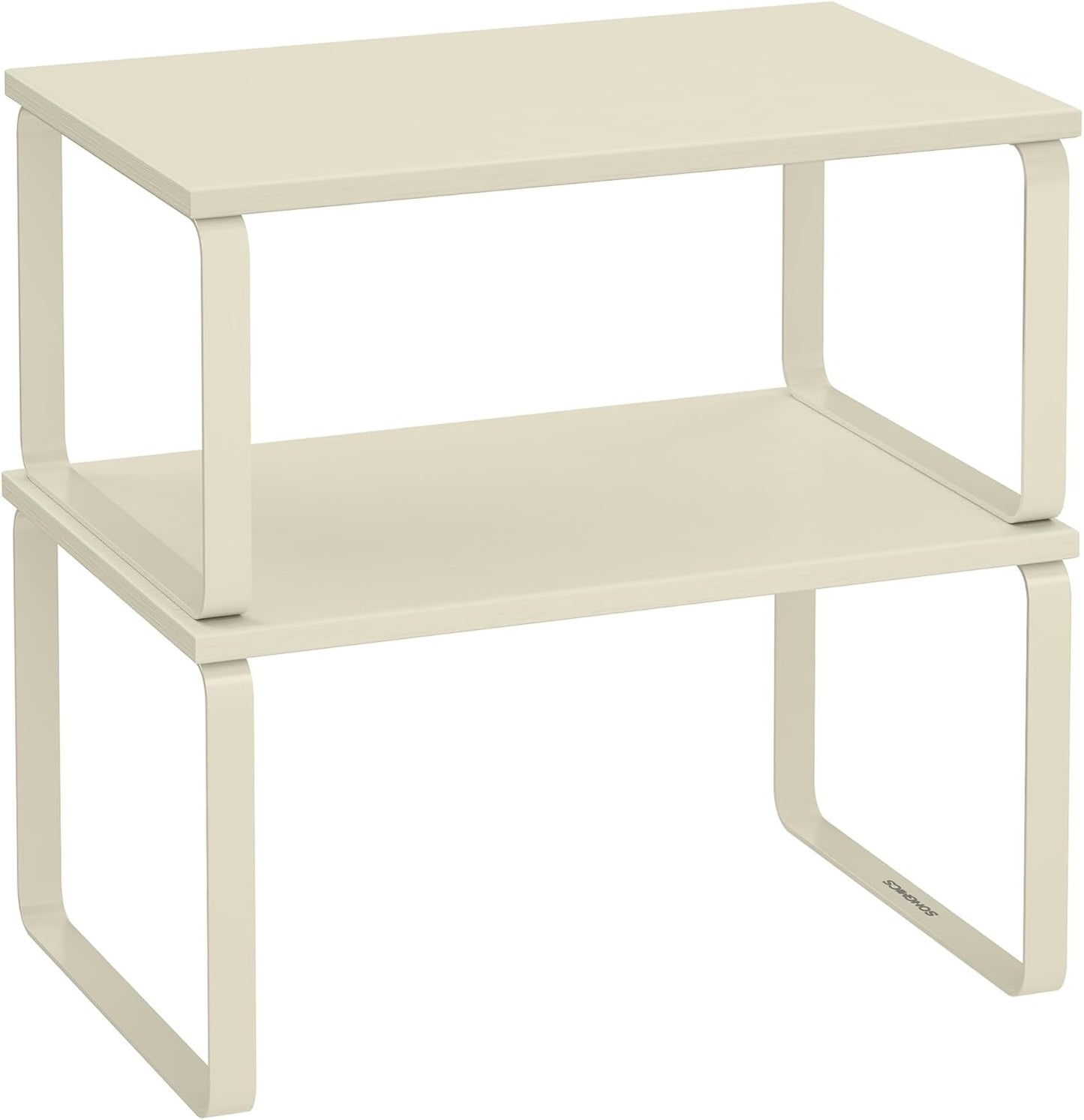 SONGMICS Gewürzregal, 2er Set Küchen-Organizer, Küchenregal, Schrank-Organizer Küche, erweiterbar, kleines Regal, stapelbar, Metall und Holzwerkstoff, cremeweiß KCS002W02