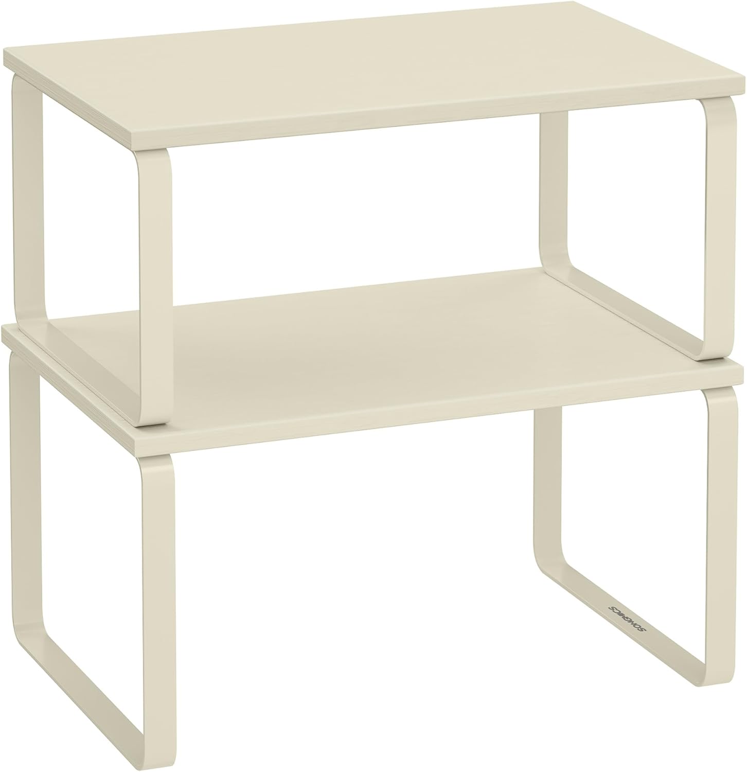 SONGMICS Gewürzregal, 2er Set Küchen-Organizer, Küchenregal, Schrank-Organizer Küche, erweiterbar, kleines Regal, stapelbar, Metall und Holzwerkstoff, cremeweiß KCS002W02