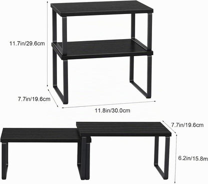 CADUKE Set mit 4 Küchenthekenregalen, stapelbares Regal-Organizer, stapelbares Holz-Arbeitsplattenregal, Arbeitsplatten-Aufbewahrungsregal für Speisekammer, industriell schwarz
