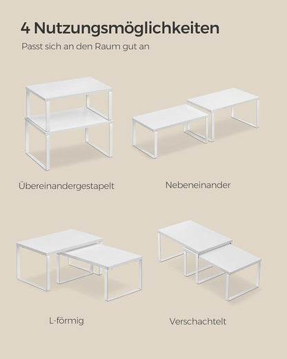 SONGMICS Gewürzregal, 2er Set Küchen-Organizer, Küchenregal, Schrank-Organizer Küche, erweiterbar, kleines Regal, stapelbar, Metall und Holzwerkstoff, wolkenweiß-schneeweiß KCS02W01