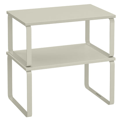 SONGMICS Gewürzregal, 2er Set Küchen-Organizer, Küchenregal, Schrank-Organizer Küche, erweiterbar, kleines Regal, stapelbar, Metall und Holzwerkstoff, cremeweiß KCS002W02