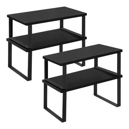 WOLTU Gewürzregal 2er Set, Stapelbares Küchenregal Arbeitsplatte, Kleines Küchen-Organizer für den Küchenschrank, aus MDF und Metall, Schwarz