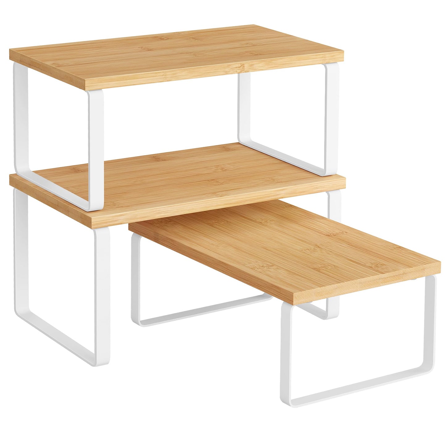SONGMICS Gewürzregal, 3er Set Küchen-Organizer, Küchenregal, stapelbar, erweiterbar, Metall und Holzwerkstoff, schneeweiß-mattweiß KCS220W01