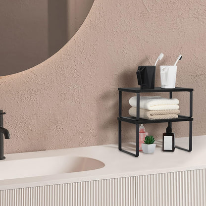 CADUKE Set mit 4 Küchenthekenregalen, stapelbares Regal-Organizer, stapelbares Holz-Arbeitsplattenregal, Arbeitsplatten-Aufbewahrungsregal für Speisekammer, industriell schwarz