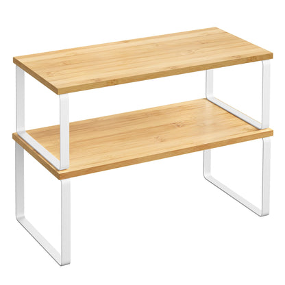 SONGMICS Gewürzregal, 2er Set Küchen-Organizer, Küchenregal, Schrank-Organizer Küche, erweiterbar, kleines Regal, stapelbar, Metall und Holzwerkstoff, wolkenweiß-naturbeige KCS02NW