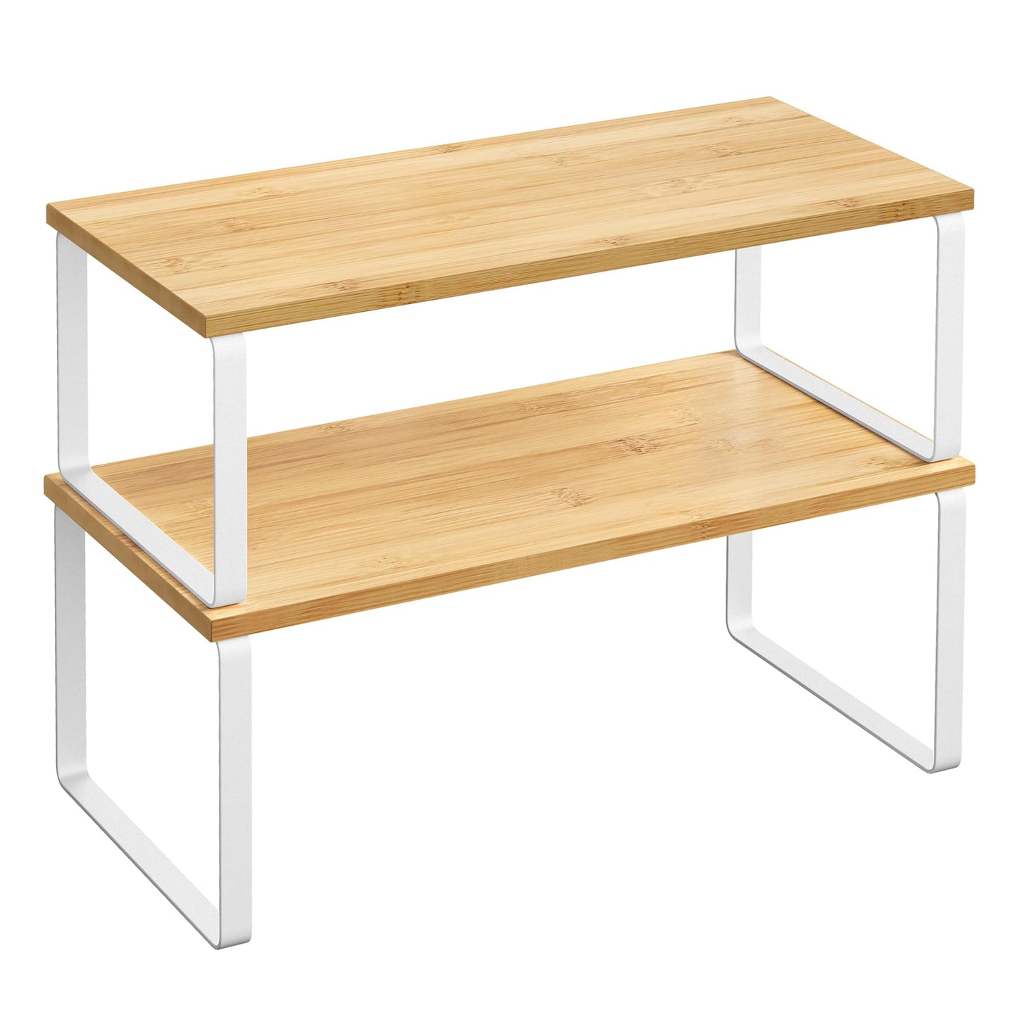 SONGMICS Gewürzregal, 2er Set Küchen-Organizer, Küchenregal, Schrank-Organizer Küche, erweiterbar, kleines Regal, stapelbar, Metall und Holzwerkstoff, wolkenweiß-schneeweiß KCS02W01