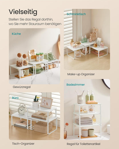SONGMICS Gewürzregal, 3er Set Küchen-Organizer, Küchenregal, stapelbar, erweiterbar, Metall und Holzwerkstoff, schneeweiß-mattweiß KCS220W01