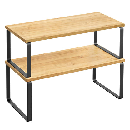 SONGMICS Gewürzregal, 2er Set Küchen-Organizer, Küchenregal, Schrank-Organizer Küche, erweiterbar, kleines Regal, stapelbar, Metall und Holzwerkstoff, wolkenweiß-schneeweiß KCS02W01