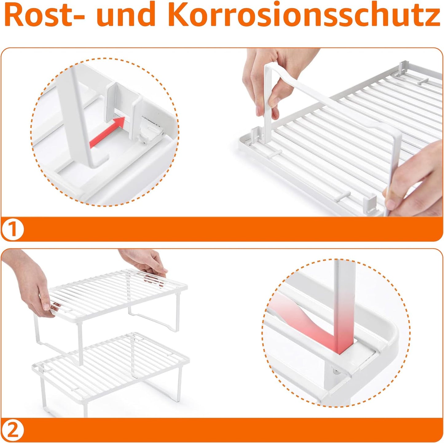Amazon Basics Legierter Stahl Aufbewahrungsregale für die Küche, stapelbar, Weiß