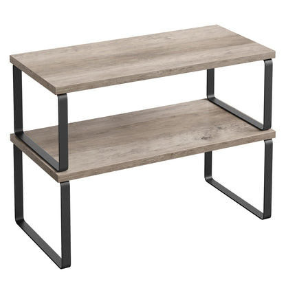 SONGMICS Gewürzregal, 2er Set Küchen-Organizer, Küchenregal, Schrank-Organizer Küche, erweiterbar, kleines Regal, stapelbar, Metall und Holzwerkstoff, wolkenweiß-schneeweiß KCS02W01