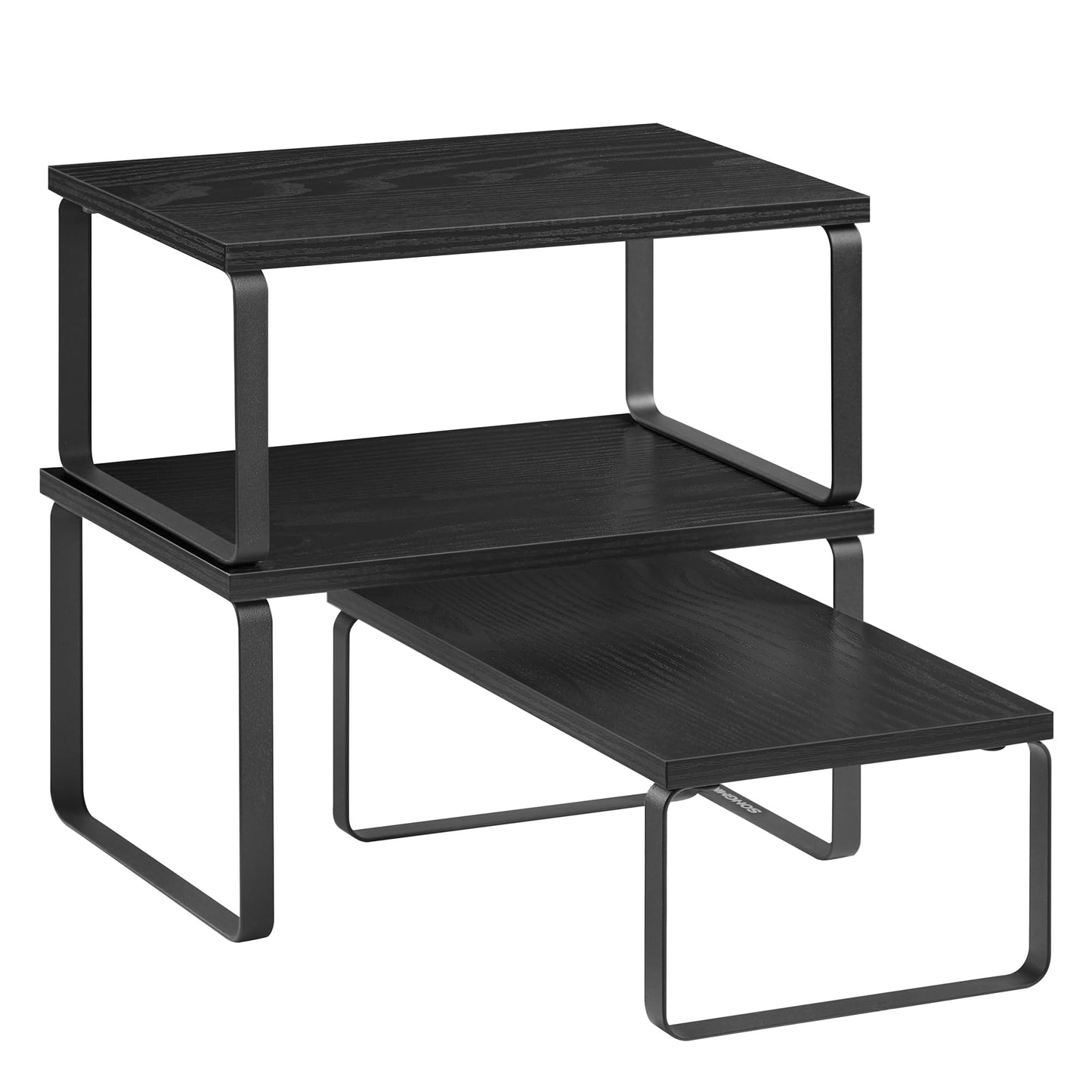 SONGMICS Gewürzregal, 3er Set Küchen-Organizer, Küchenregal, stapelbar, erweiterbar, Metall und Holzwerkstoff, schneeweiß-mattweiß KCS220W01
