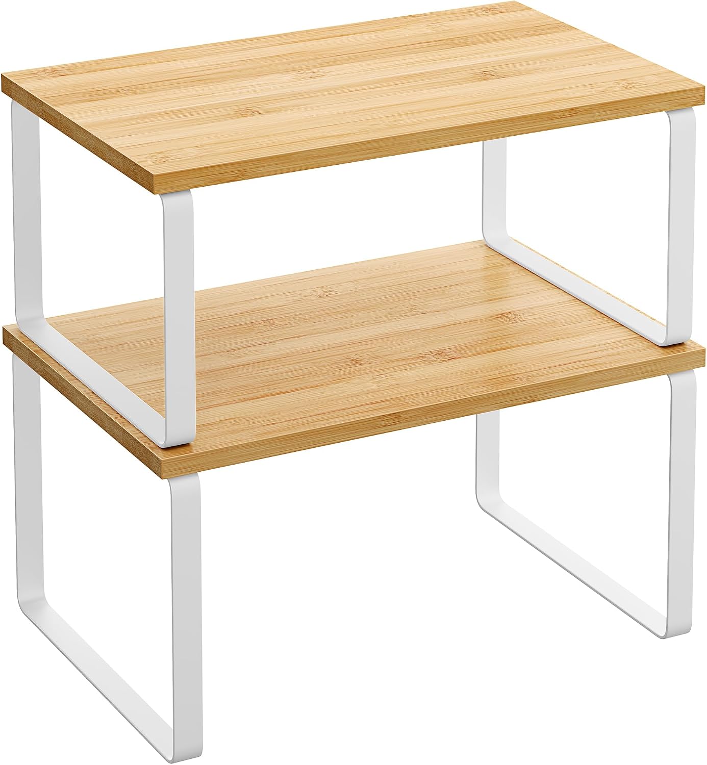 SONGMICS Gewürzregal, 2er Set Küchen-Organizer, Küchenregal, Schrank-Organizer Küche, erweiterbar, kleines Regal, stapelbar, Metall und Holzwerkstoff, wolkenweiß-naturbeige KCS02NW