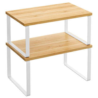 SONGMICS Gewürzregal, 2er Set Küchen-Organizer, Küchenregal, Schrank-Organizer Küche, erweiterbar, kleines Regal, stapelbar, Metall und Holzwerkstoff, wolkenweiß-schneeweiß KCS02W01
