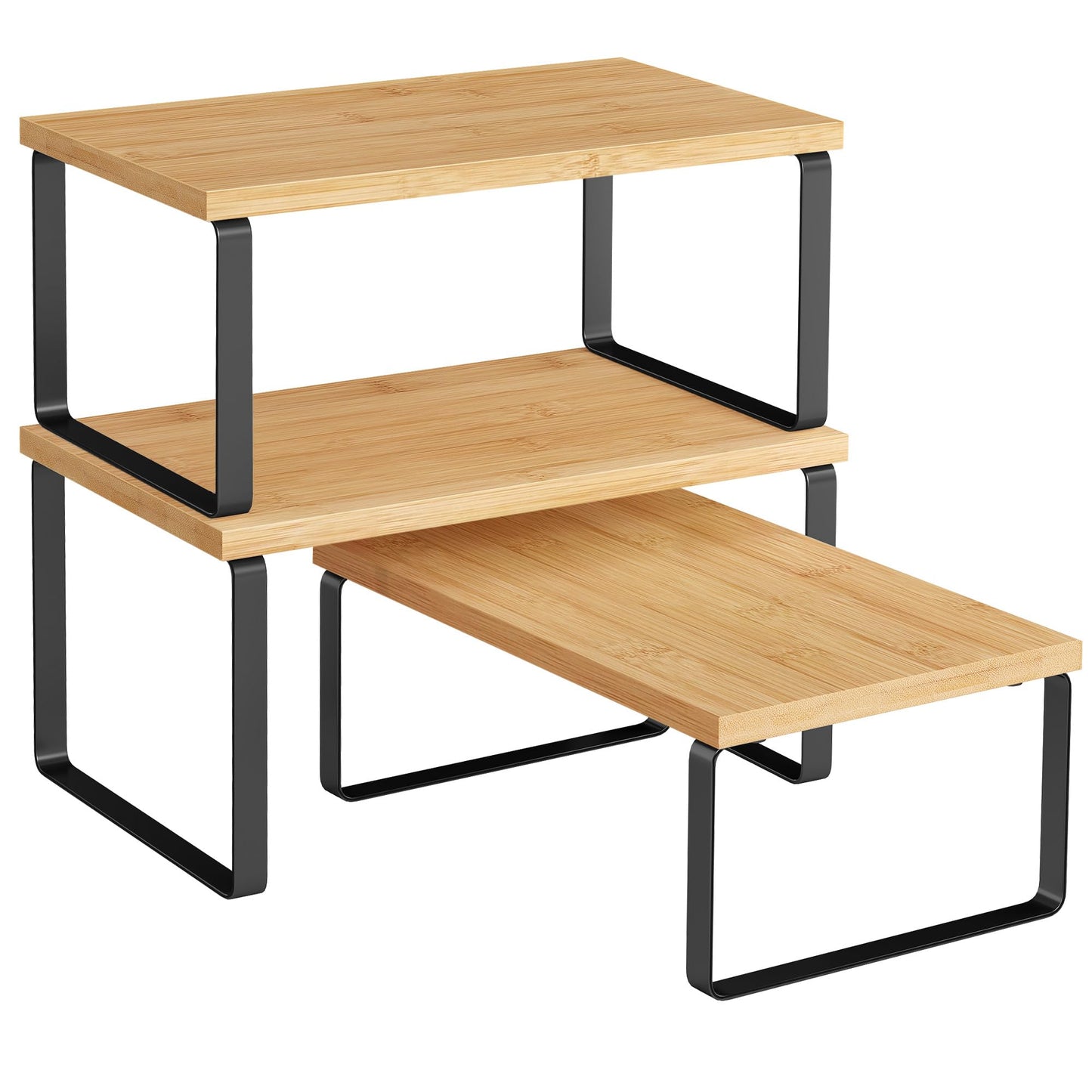 SONGMICS Gewürzregal, 3er Set Küchen-Organizer, Küchenregal, stapelbar, erweiterbar, Metall und Holzwerkstoff, schneeweiß-mattweiß KCS220W01