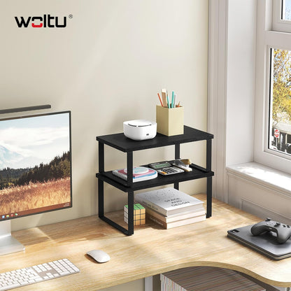 WOLTU Gewürzregal 2er Set, Stapelbares Küchenregal Arbeitsplatte, Kleines Küchen-Organizer für den Küchenschrank, aus MDF und Metall, Schwarz