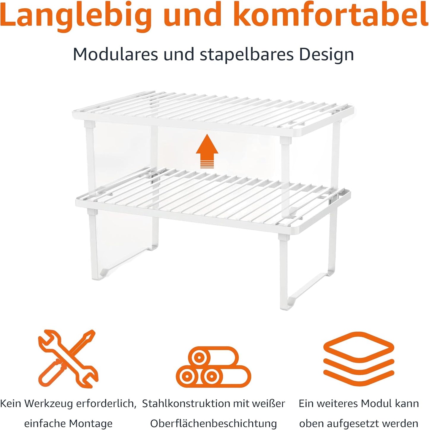 Amazon Basics Legierter Stahl Aufbewahrungsregale für die Küche, stapelbar, Weiß