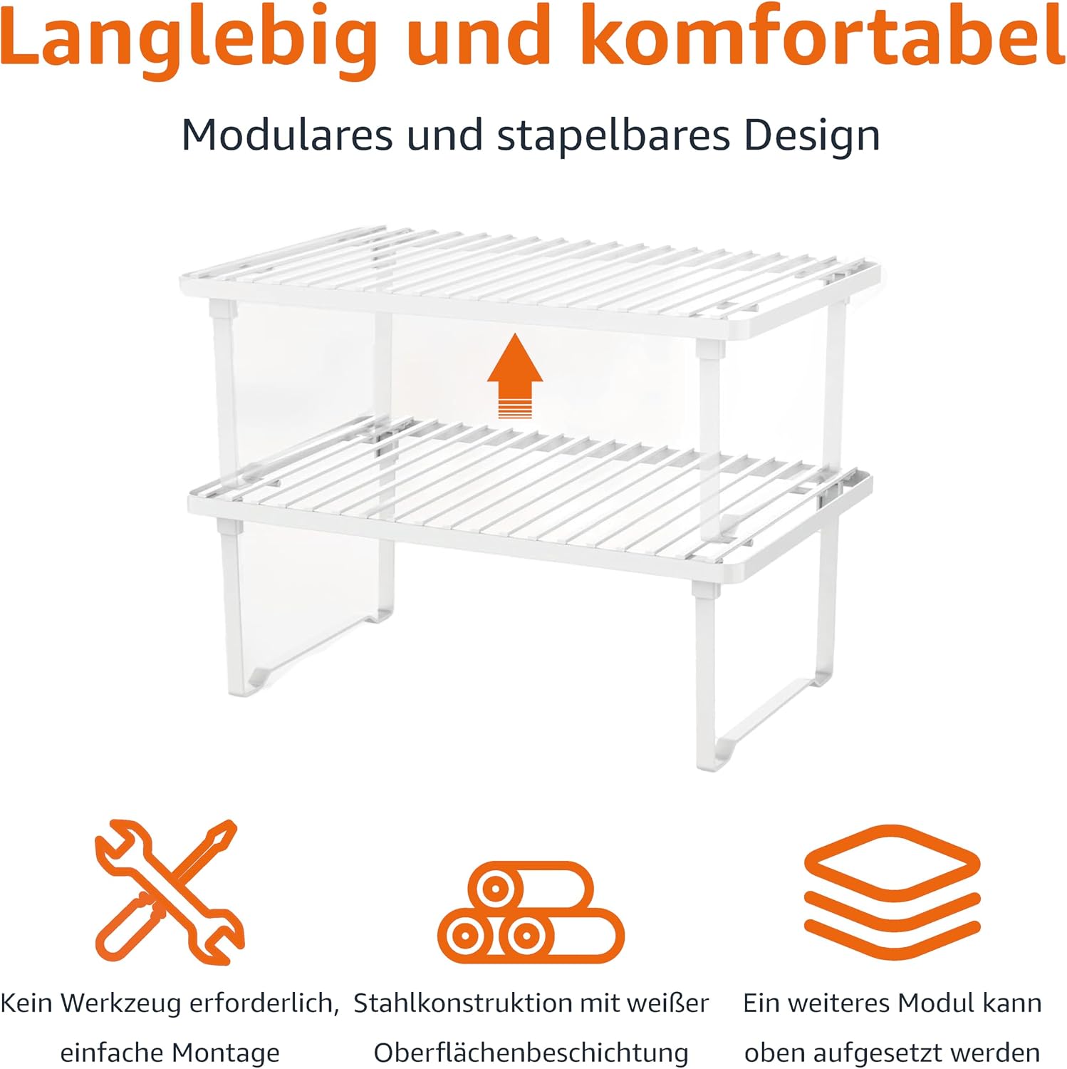 Amazon Basics Legierter Stahl Aufbewahrungsregale für die Küche, stapelbar, Weiß