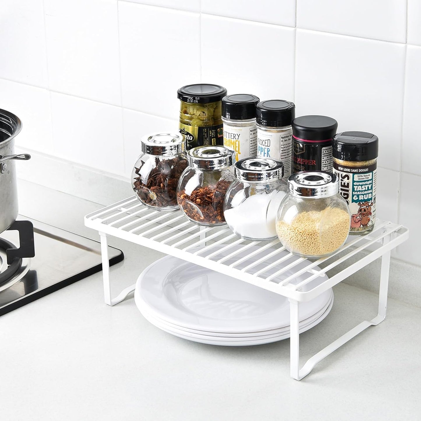 Amazon Basics Legierter Stahl Aufbewahrungsregale für die Küche, stapelbar, Weiß
