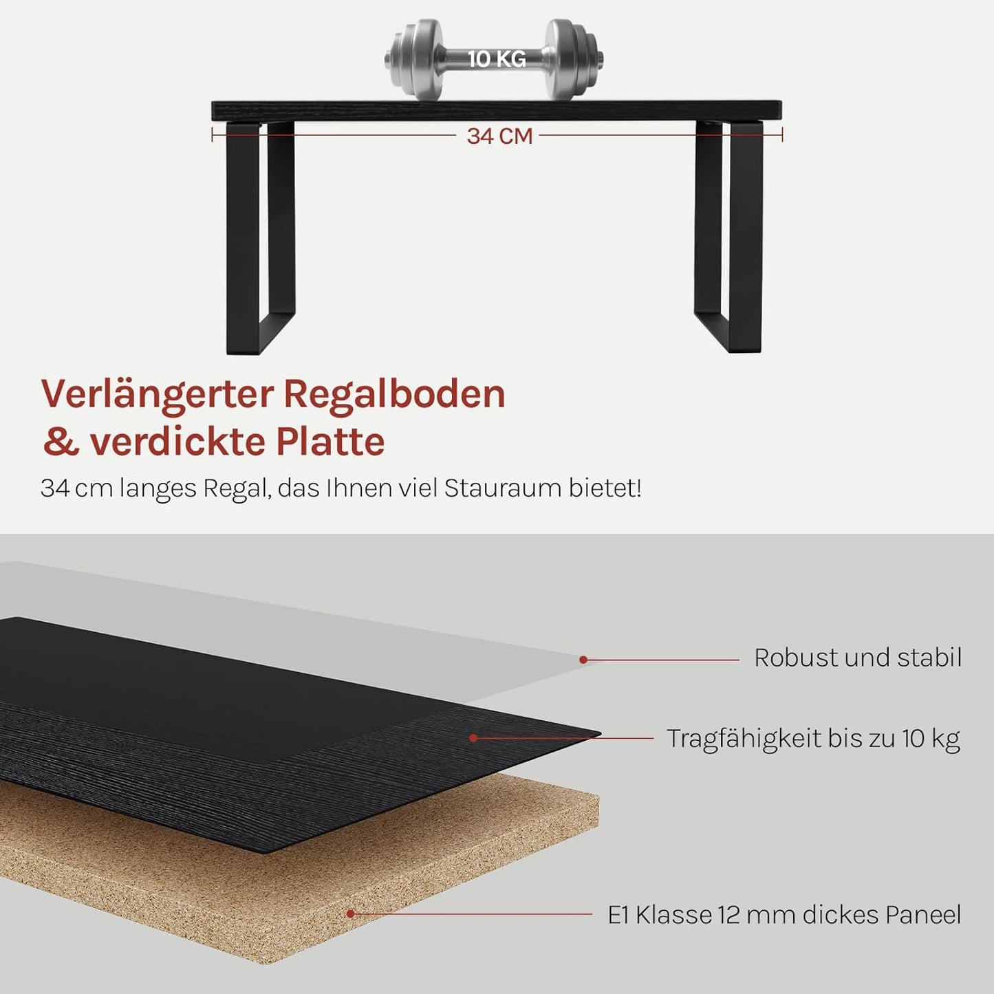 WOLTU Gewürzregal 2er Set, Stapelbares Küchenregal Arbeitsplatte, Kleines Küchen-Organizer für den Küchenschrank, aus MDF und Metall, Schwarz