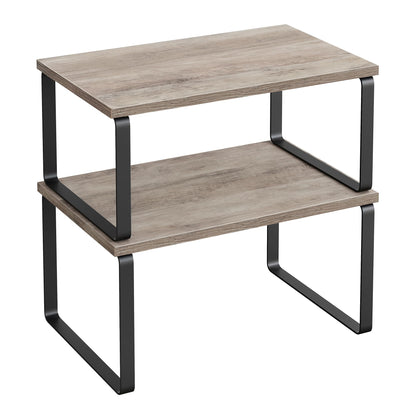 SONGMICS Gewürzregal, 2er Set Küchen-Organizer, Küchenregal, Schrank-Organizer Küche, erweiterbar, kleines Regal, stapelbar, Metall und Holzwerkstoff, wolkenweiß-naturbeige KCS02NW