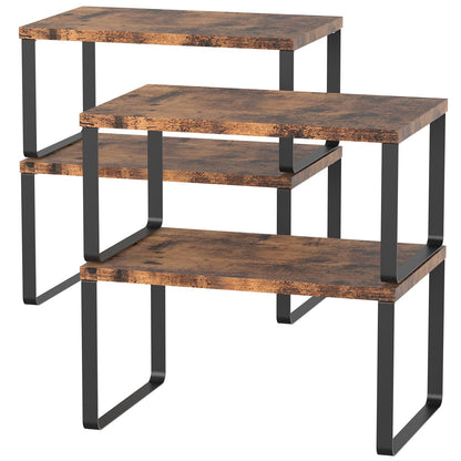 CADUKE Set mit 4 Küchenthekenregalen, stapelbares Regal-Organizer, stapelbares Holz-Arbeitsplattenregal, Arbeitsplatten-Aufbewahrungsregal für Speisekammer, industriell schwarz